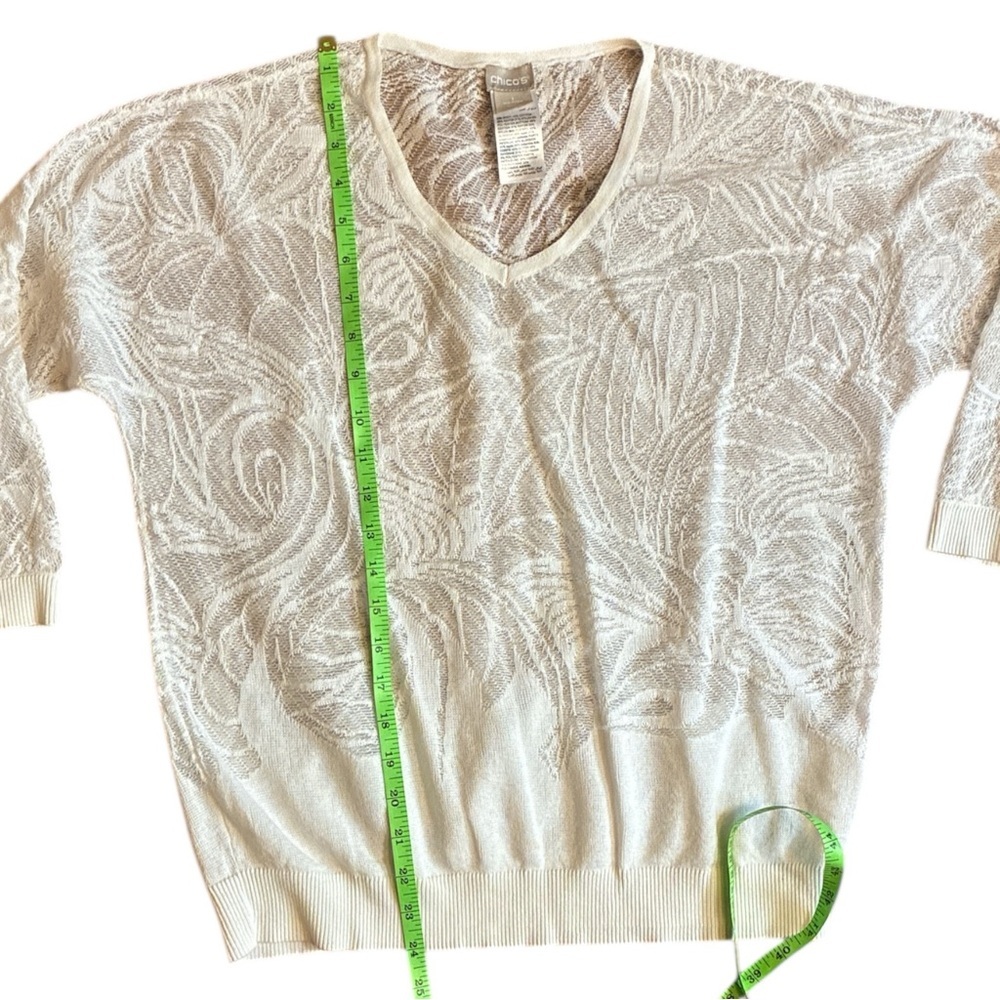 Chico’s Lightweight Jacquard White Sweater Size 1 Medium Lace Beach - Picture 8 of 9